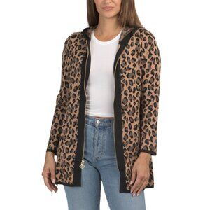 ANNE KLEIN Black/camel Long Sleeve Hooded Zip Up Cardigan Coat
